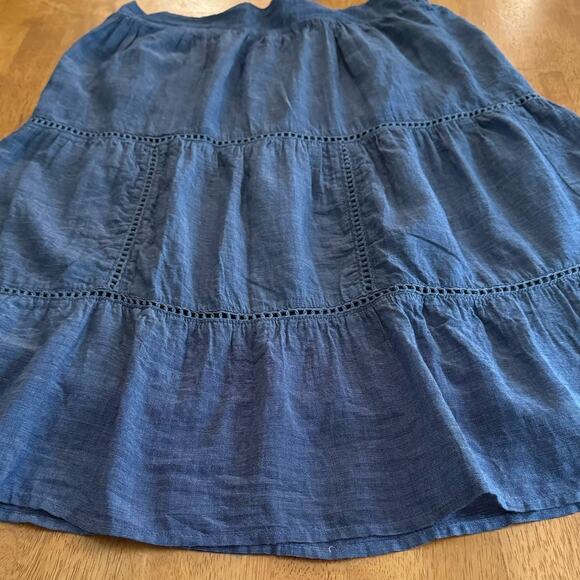 Blue Tiered Cottage Core A Line Skirt Size Petite Small Peasant Boho Cowgirl - Picture 2 of 9